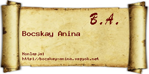 Bocskay Anina névjegykártya